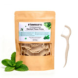 FAMILIFE Eco-Friendly Floss Picks (100Pcs) - Plant Based Dental Floss Picks with Strong Toughness, Natural Tooth Picks Flossers 