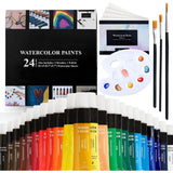 Aem Hi Arts Watercolor Paint Artist Set 24 Tube Art Kit Includes Colorful Water Color Paints, Brushes, Paper, And Palette Po