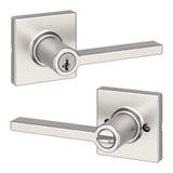 Kwikset Casey Entry Door Handle with Lock and Key, Secure Keyed Reversible Lever Exterior, For Front Entrance and Bedrooms, Sati