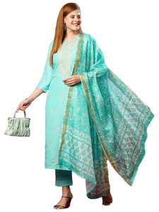Gosriki Women'S Cotton Blend Straight Embroidered Kurta With Pant & Dupatta (Vally See Green-Jl-Gs_Xl_See Green_X-Large),See Green,,B0D73Y979T