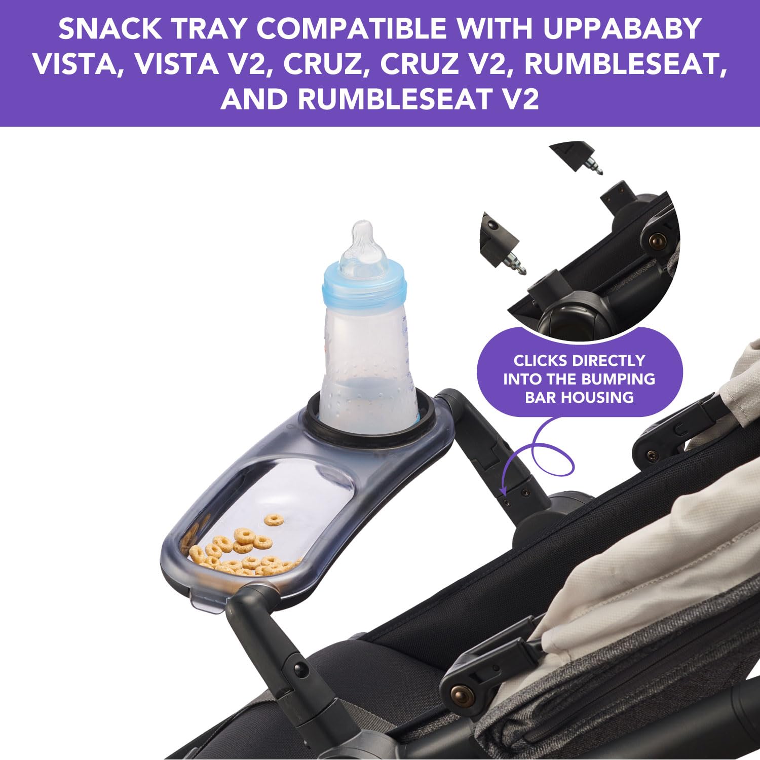 Snack Tray Fits for UPPAbaby Vista V2, Vista, Cruz, Cruz V2, RumbleSeat, RumbleSeat V2, Snack Tray with Cup Holder, Dishwasher S