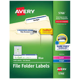 Avery 5766 Permanent Filing Labels, 1/3 Cut, 1500/BX,Blue
