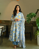 Gosriki Women'S Rayon Blend Anarkali Printed Kurta With Pant & Dupatta (Purimor Blue-Gs_Xl_Blue_X-Large),Blue,,B0DGL2QHSH