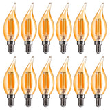 FLSNT CA11 E12 LED Chandelier Light Bulbs 40W Equivalent, Dimmable LED Candelabra Bulbs, 2200K Warm White, 330LM, Amber Glass, 1