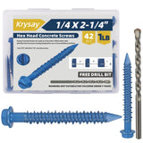 Krysay 42Pcs 1/4 x 2-1/4 in Concrete Screws with Drill bits,Masonry Screws for Concrete Assortment Kit,Hex Head Block Cement Sta