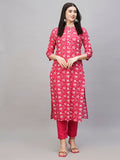 Anni Designer Women'S Cotton Blend Straight Printed Kurta With Pant (Vaagdevi Pink-Nw_S_Pink_Small),Pink,S,,,