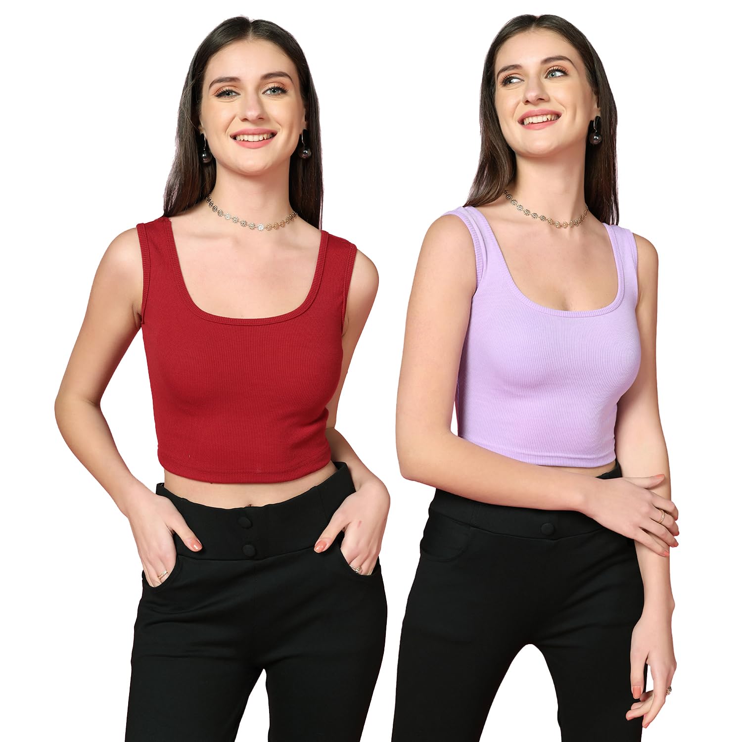 Toplot Women'S Combo Solid Ribbed Scoop Neck Sleeveless Slim Fit Tank Top Pack Of 2 (Combo-5069-Mrn-Prl-S),Maroon-Purple,,B0C98T9LF1