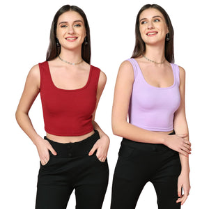 Toplot Women'S Combo Solid Ribbed Scoop Neck Sleeveless Slim Fit Tank Top Pack Of 2 (Combo-5069-Mrn-Prl-S),Maroon-Purple,,B0C98T9LF1