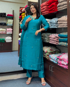 Gosriki Women'S Rayon Blend Straight Embroidered Kurta With Pant (Bloom Sky Blue-Vks01-Gs_L_Sky Blue_Large),Sky Blue,,B0DK9P8964