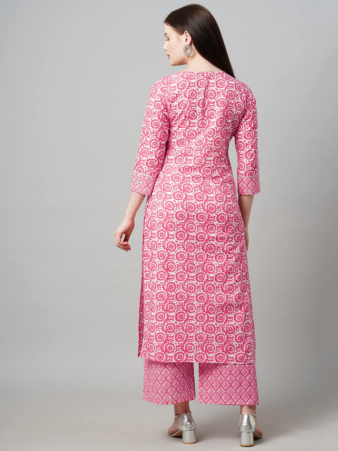 Gosriki Women'S Cotton Blend Traditional Straight Printed Kurta And Palazzo Set (Valab Pink_M-Gs_Pink_Medium),Pink,,B0BJ32JB4N