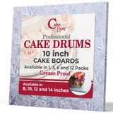 Cakebon Cake Boards Square - Sturdy 1/2 Inch Thick Drums - 10 Inch Professionally Wrapped Edges Silver 6-Pack