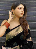 Sugathari Womens Banarasi Saree Pure Kanjivaram Silk Saree Soft New Ladies 2023 Design Wear Pattu Sarees Latest Cotton Party Sari Collections With Blouse Piece For Wedding Sadi (Pari 122 Black)