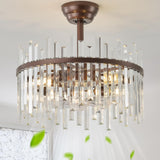 Gryalcy Brown Fandelier Ceiling Fans with Lights, Crystal Chandelier Ceiling Fan with Light Remote Control, Mid Century with 6 S