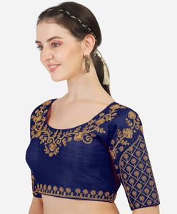 Vihu Fashion Women'S Phantom Silk Multicolour Floral Design Hand Embroidery Gold Thread And Stone Work Readymade Blouse For Sare