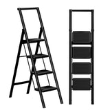 GameGem 4 Step Ladder Folding Iron Step Stool Stepladders with Anti-Slip and Wide Pedal for Home and Kitchen Use Space Saving (B