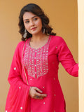 Anni Designer Women'S Rayon Blend Embroidered Straight Kurta With Pant & Dupatta (Kasturi Pink-Nw_Xl_Pink_X-Large),Pink,XL,,,
