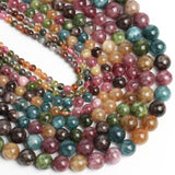 Yochus 60pcs Tourmaline Round Smooth Stone Beads for Bracelet Making