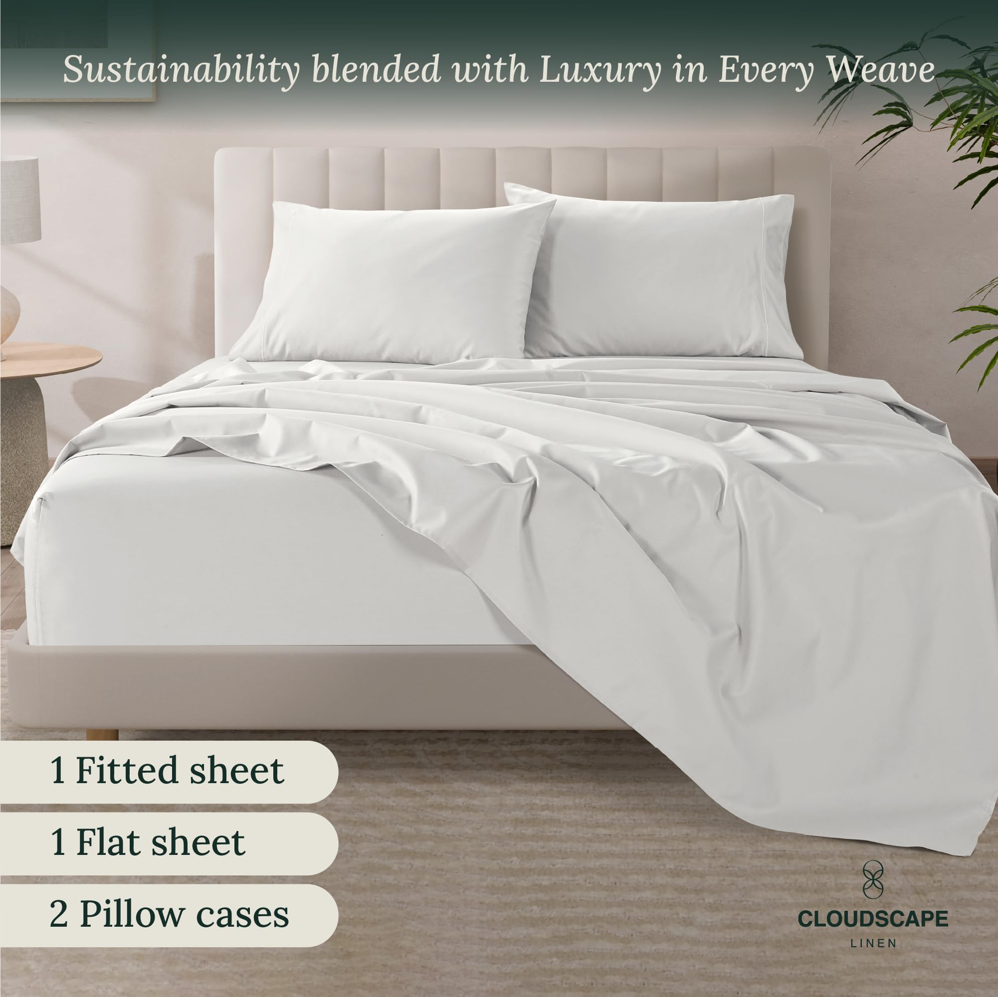 100% Egyptian Cotton Sheets Queen Size Bed Set - 4 Pcs, White Queen Sheet Set | 1000 Thread Count Egyptian Cotton Sheets Queen |