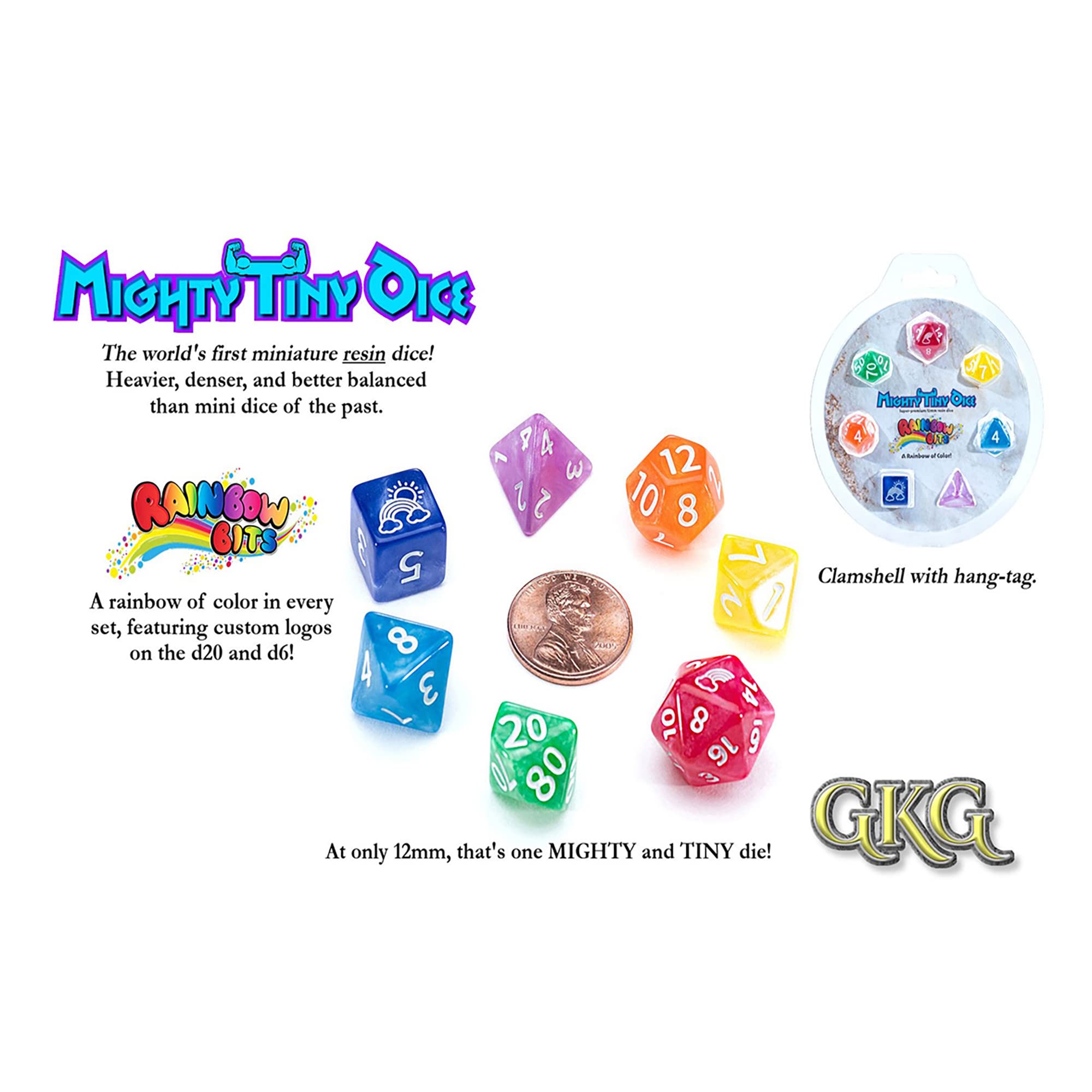 Gate Keeper Games Mighty Tiny Dice: Rainbow Bits - 7 Piece Rpg Dice Set, 12Mm Resin Dice Set, Gate Keeper Games, Roleplaying, Cu