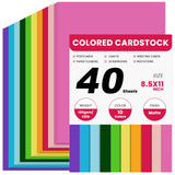 40 Sheets Colored CardStock, 180gsm/65lb 10 Colors Cardstock Print Paper 8.5 x 11 Inches, Double Sided Printed Card Stock Paper 