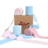 Pretty Jolly Blue Pink Chiffon Ribbon for Gift Wrapping 4 Rolls 1 1/2 Inch x 5Yd Silk Ribbons Handmade Fringe Fabric Ribbon for 