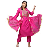 Anni Designer Women'S Cotton Blend Embroidered Straight Kurta With Pant & Dupatta (Lissy New Pink_M_Pink_Medium),Pink,M