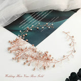 Catery Flower Bride Wedding Headband Crystal Pearl Hair Vine Braid Headpiece Bridal Hair Accessories for Women (Rose Gold)