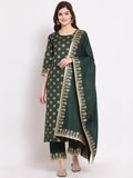 Anni Designer Women'S Straight Cotton Kurta With Palazzo & Dupatta (Navlik-Dark Green-001_S_Dark Green_Small),Dark Green,S,Cotton,Straight,Dupatta