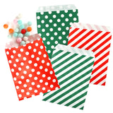 KESOTO 100 Pack Christmas Small Paper Treat Bags for Goody Candy Cookie Buffet, Christmas Holiday Party Favor Bags, Green and Re