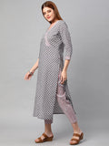 Anni Designer Women'S Cotton Blend Printed Straight Kurta With Pant (Varupini Grey_Xl_Grey_X-Large),Grey,XL,Cotton Blend,Regular,Pants
