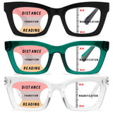 Hubeye 3 Pack Progressive Multifocus Reading Glasses for Women Blue Light Blocking Oprah Style Square Reader Spring Hinge +2.25