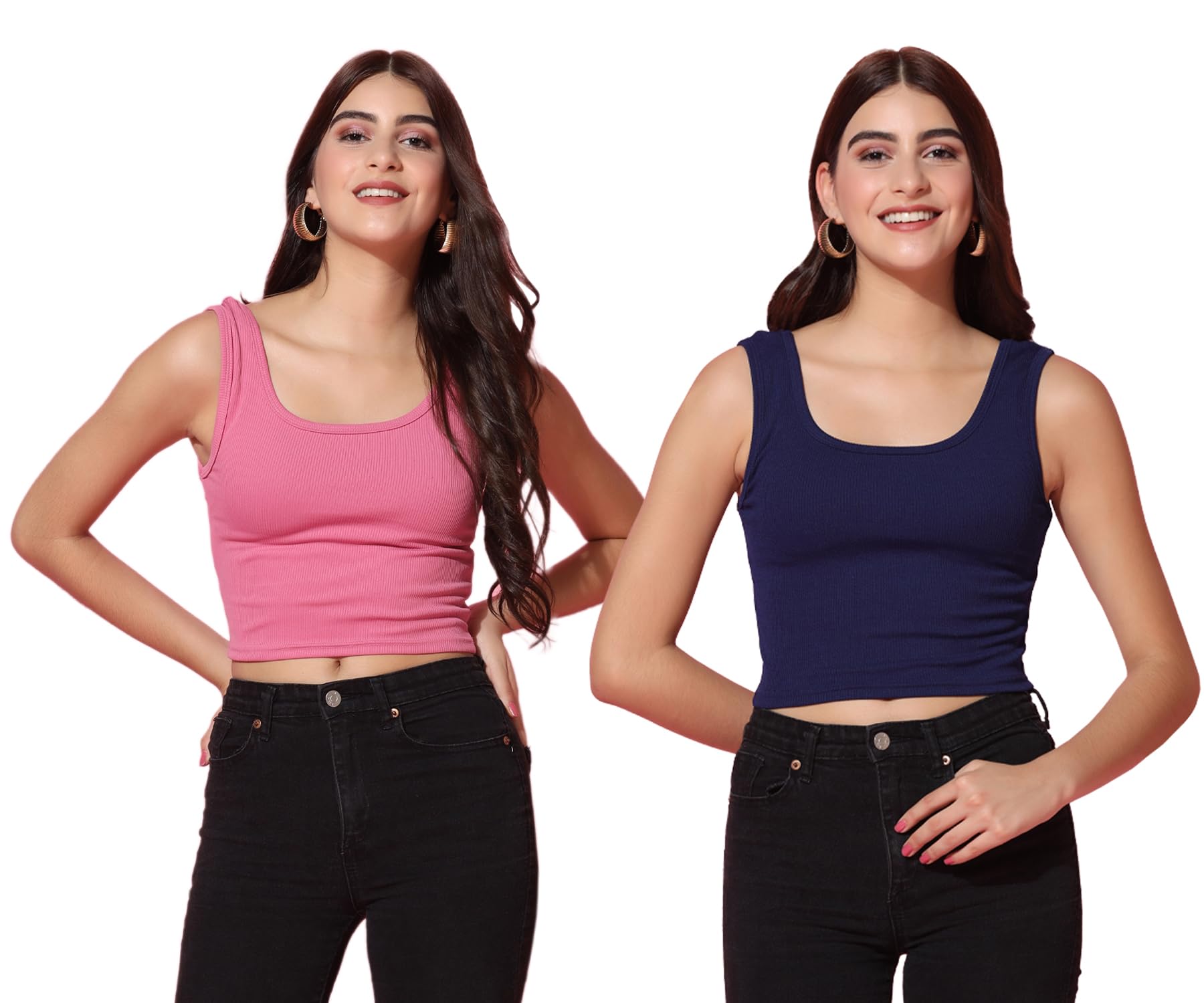 Toplot Women'S Combo Solid Ribbed Scoop Neck Sleeveless Slim Fit Tank Top Pack Of 2 (Combo-5069-Nvy-Pnk-Xl),Navy-Pink,,B0CG5JMT3Y