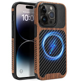 ZZDZZ Magnetic Case Compatible with iPhone 14 Pro Max Case [Compatible with MagSafe] Wood and Leather Carbon Fiber Design Hybrid
