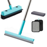 Rubber Broom Carpet Rake with Air Broom,Reusable Strong Grooming Gloves,Stainless Steel Handle, for Carpet Pet Hair Remover Hard