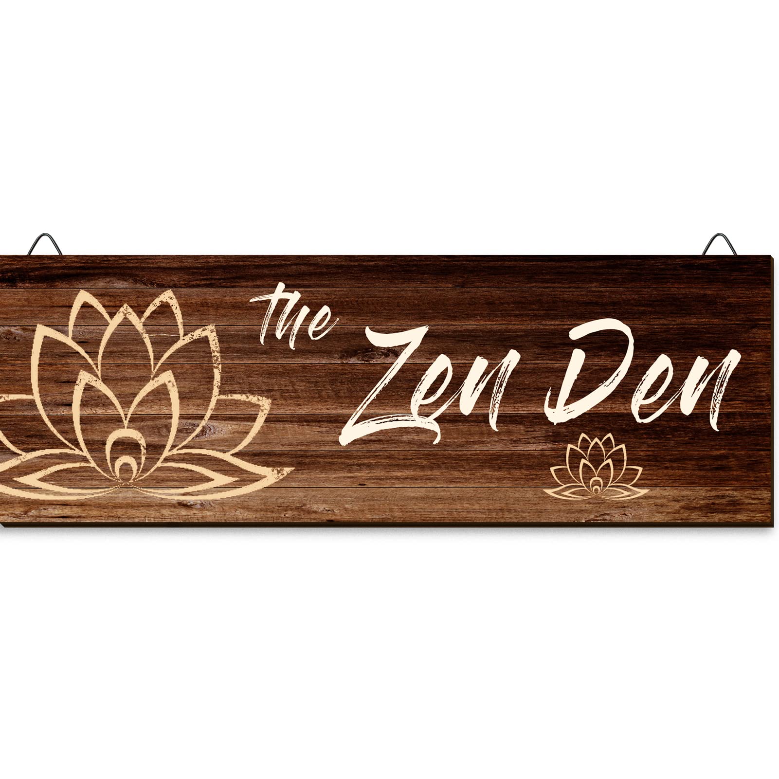 The Zen Den Wooden Wall Sign, 13.7 x 4.7 Inches Hippie Room Decoration with Hooks, Hanging Meditation Accessories Decor for Chak