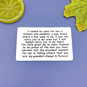 Jielahua Grandson Gifts from Grandma Grandpa Inspirational Gift for Grandson Engraved Wallet Insert Card Motivational Gifts Grad