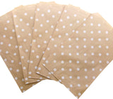 20 Qty 4 x 6 Decorative Flat Paper Gift Bags White PolkaDot on Brown Kraft Bags for Sales/Treats/Parties Cookies/Gifts