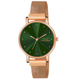 Louis Devin Rose Gold Plated Mesh Chain Analog Wrist Watch For Women (Green Dial) | Ld-Rg173-Grn