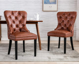EALSON Modern Dining Chairs Set of 2 Mid Century Leather Dining Room Chairs with Wood Legs Tufted Upholstered Kitchen Side Chair