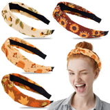 Whaline 4Pcs Fall Knotted Headbands Maple Leaves Pumpkin Sunflower Acorn Hair Hoop Autumn Harvest Decorative Hair Accessories fo