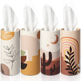 Tatuo 4 Pack Car Tissues Cylinder Holder with 3 Ply Facial Bulk Boho Round Tissue Holder Travel Tissues Boxes Container for Car 