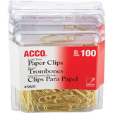Acco Brand Gold Tone Clips, Smooth Finish, 2 Size, 100/Box, 4Pack (400 Clips Total) (A7072554)