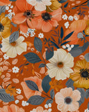 BOKEBEVE Extra Long Orange Wallpaper Stick and Peel Boho Floral Contact Paper Self Adhesive Removable Easy Peel Off Wall Paper R