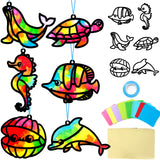 Qyeahkj 36 Set Sea Animal Suncatcher Crafts for Kids DIY Under The Sea Window Tissue Paper Craft Kit Ocean Animal Hanging Decor 