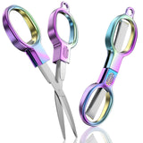 2 Pcs Folding Stainless Steel Portable Mini Travel Scissors, Safety Foldable Pocket Badge Small Scissors All Purpose for Travel,