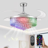 Zynfandor 52Bluetooth Ceiling Fan with Light and Speaker,RGB Retractable Blades Crystal Fandelier Music Player LED Chandelie