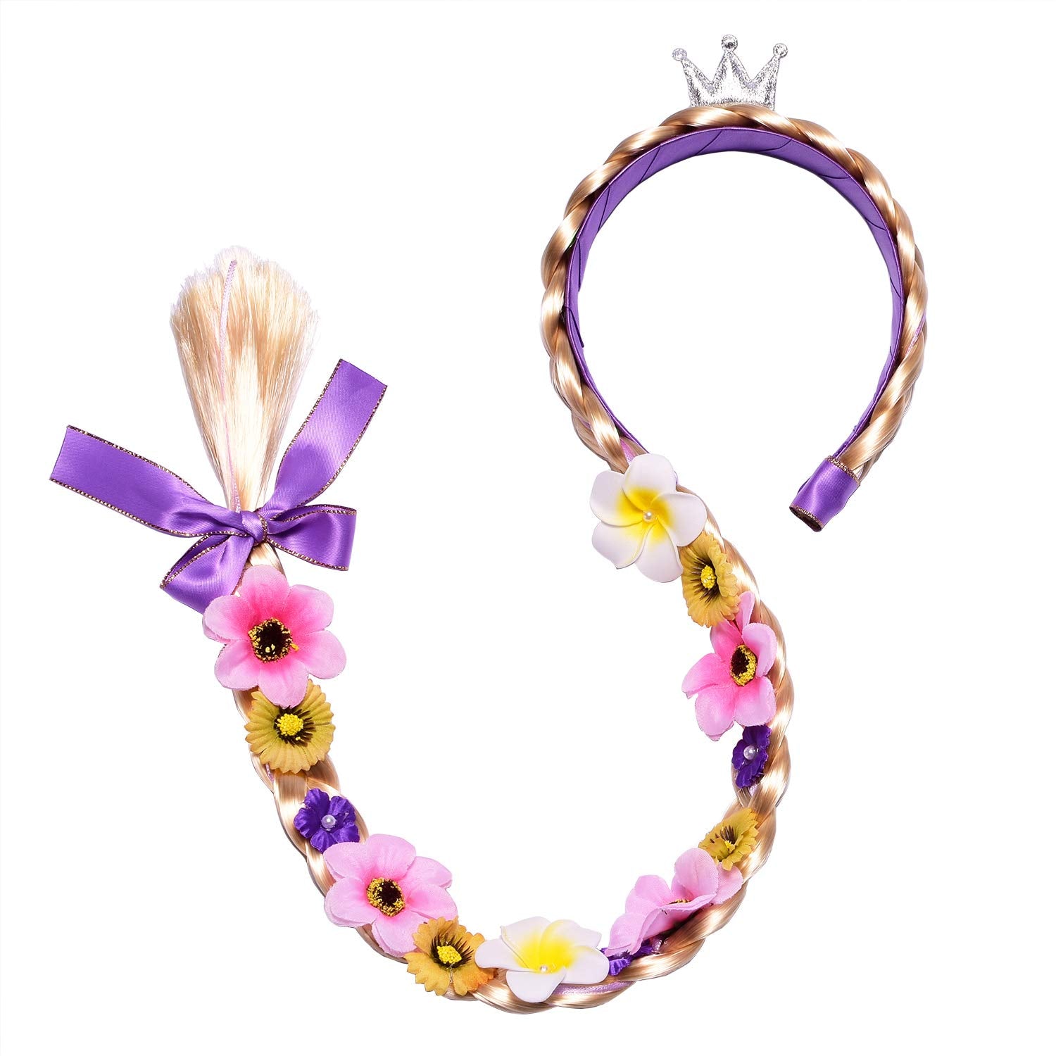 Cmiko Princess Rapunzel Wig 22 Inch Long Hair Headbands Costume Accessories with Tiara Flowers Garland for Girls Dress Up Birthd