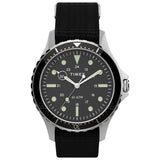 Timex Mens Navi XL 41mm Watch - Stainless Steel Case Black Dial with Black Fabric Slip-Thru Strap