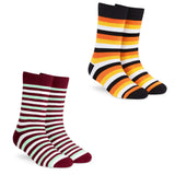 Dynamocks MenS And WomenS Stripes Combed Cotton Crew Length Socks (Pack Of 2) (Combed Cotton, Anti Odour, Multicolour, Free Si