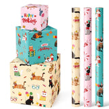 WERNNSAI Cat Wrapping Paper Rolls - 3 Rolls 17x 120Birthday Wrapping Paper Rolls Cat Birthday Gift Wrap Paper Girls Wrap